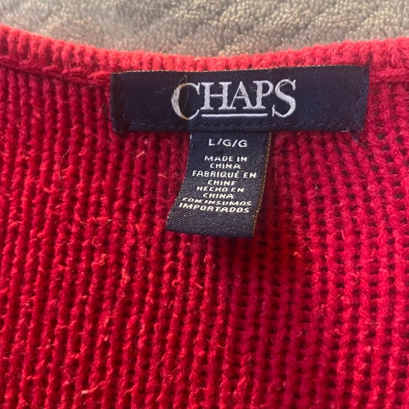 Chaps Women's V Neck Long Sleeve Cable Knit Sweater Red - Size L - Picture 3 of 5